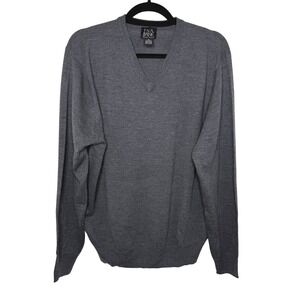 Jos A Bank Men's‎ V Neck Sweater Medium 100% Italian Merino Wool Gray Classic
